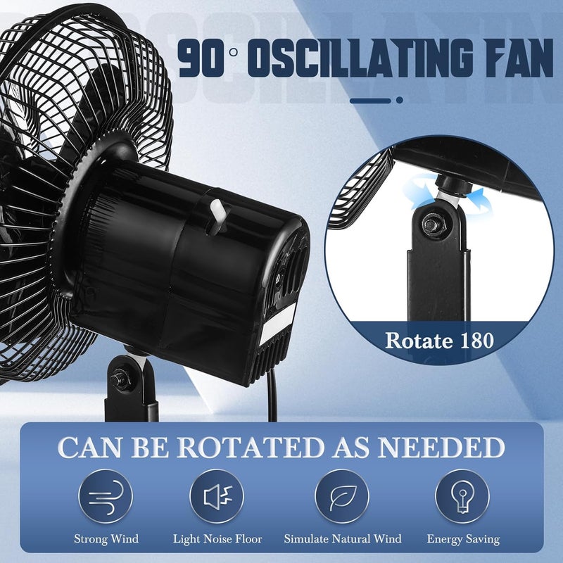 Tujoe 7" Portable Car Fan with Cigarette Lighter Electric Cooling - 12 Volt Oscillating Automobile Fan, 360 Degree Swivel with Clip for Truck Camping Supplies, Black (2 Pcs) - Image 4